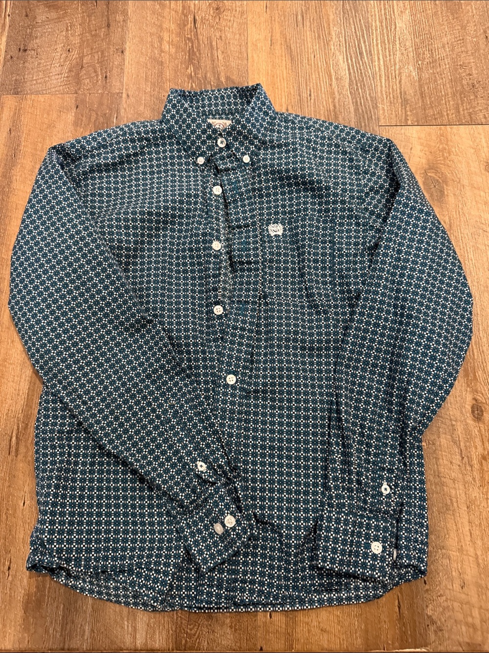 Boys Cinch Blue/Teal Patterned Button-Down Shirt